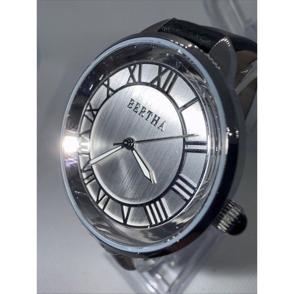 Bertha Women's Watch BR6505 Matte Silver  Dial Black Leather Quartz 38mm